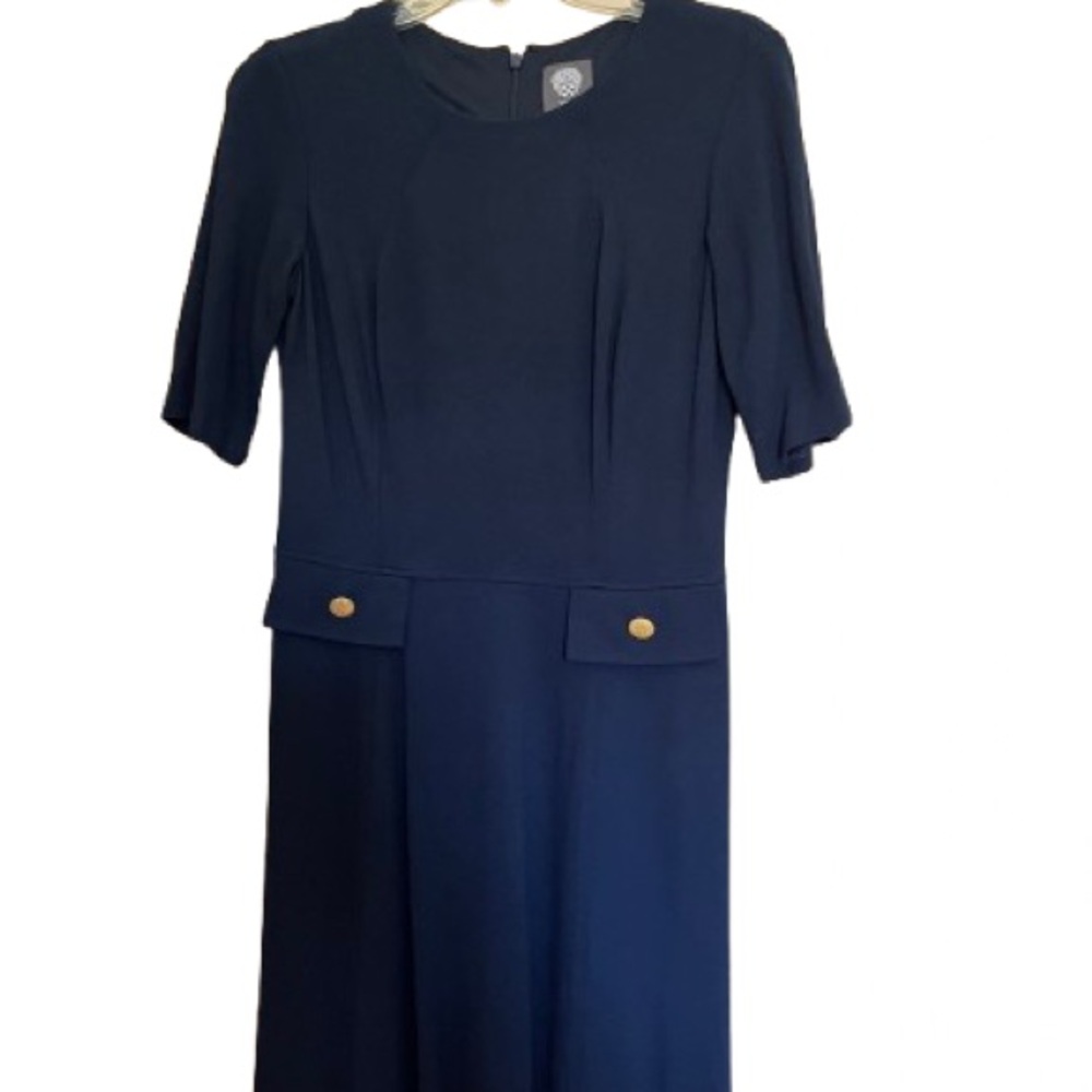 Vince Camuto Blue Sheath Dress Short Sleeve Crew Neck